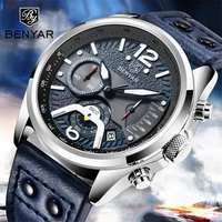 benyar mens watches top brand luxury quartz chronograph watch fashion sports automatic date leather men clock relogio masculino