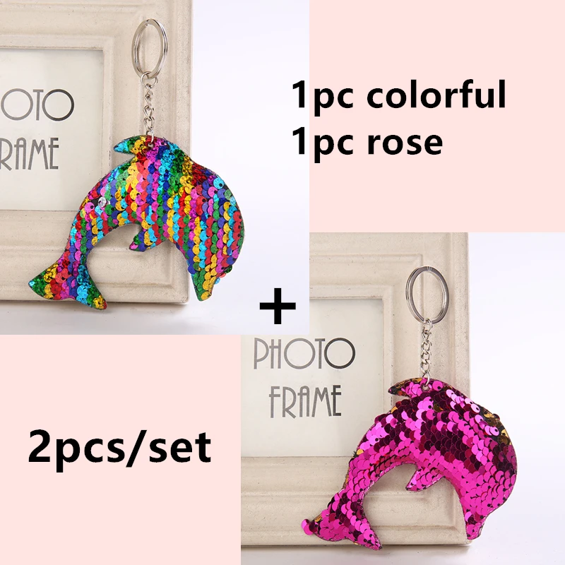 2pcs set 3 Милый Блестящий блестящий брелок в форме дельфина для девочек, подвеска в виде медведя, подарок на день рождения, Рождество, детская игрушка, сумка, украшение для автомобиля - Цвет: 2pcs set 3