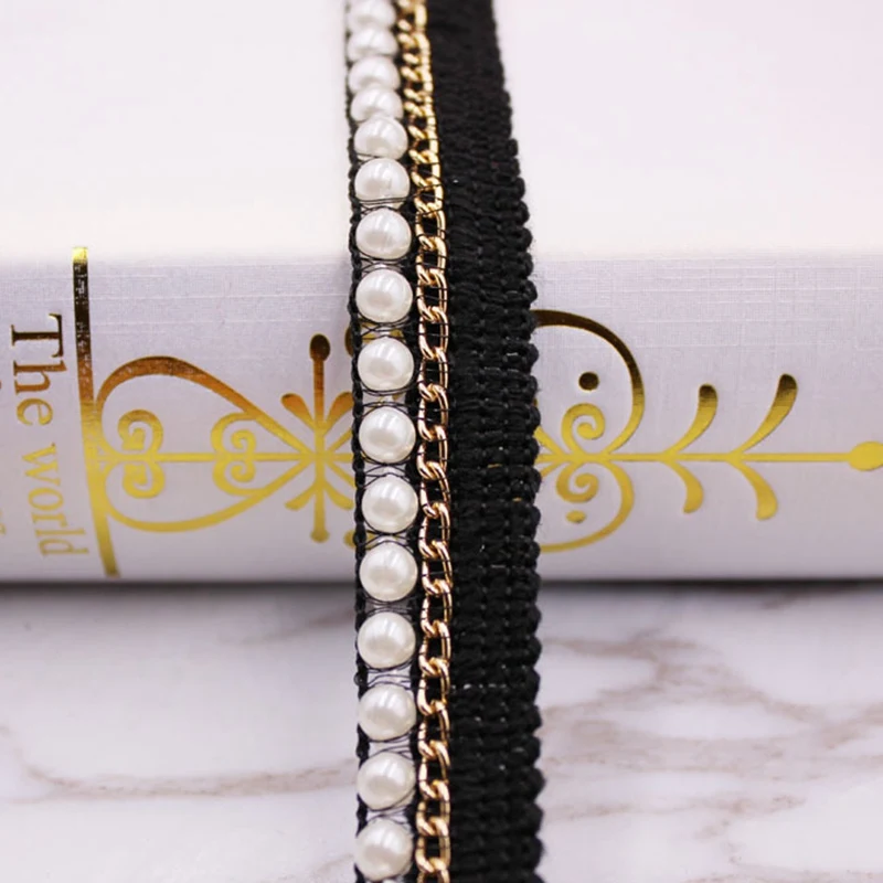 1 ярдов жемчужина бисером кружева отделка ленты ткань белый/черный Кружева