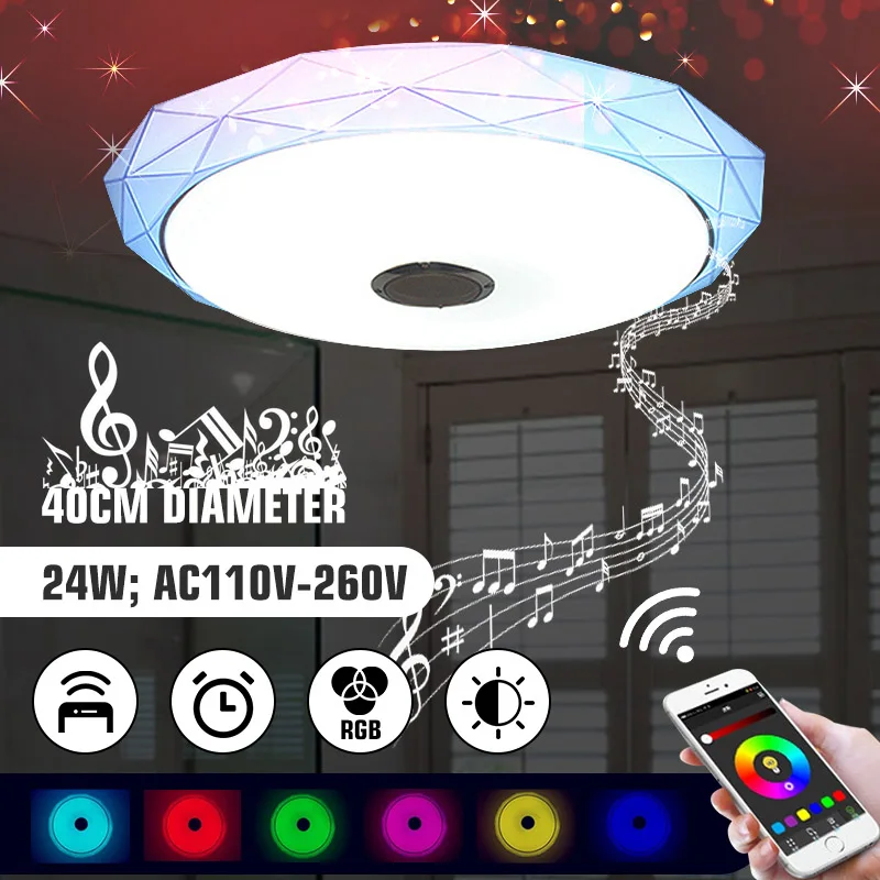 

Современный RGB светодиодный потолочный светильник, лампа для дома, музыкальсветильник льник с дистанционным управлением и динамиком, лампа...