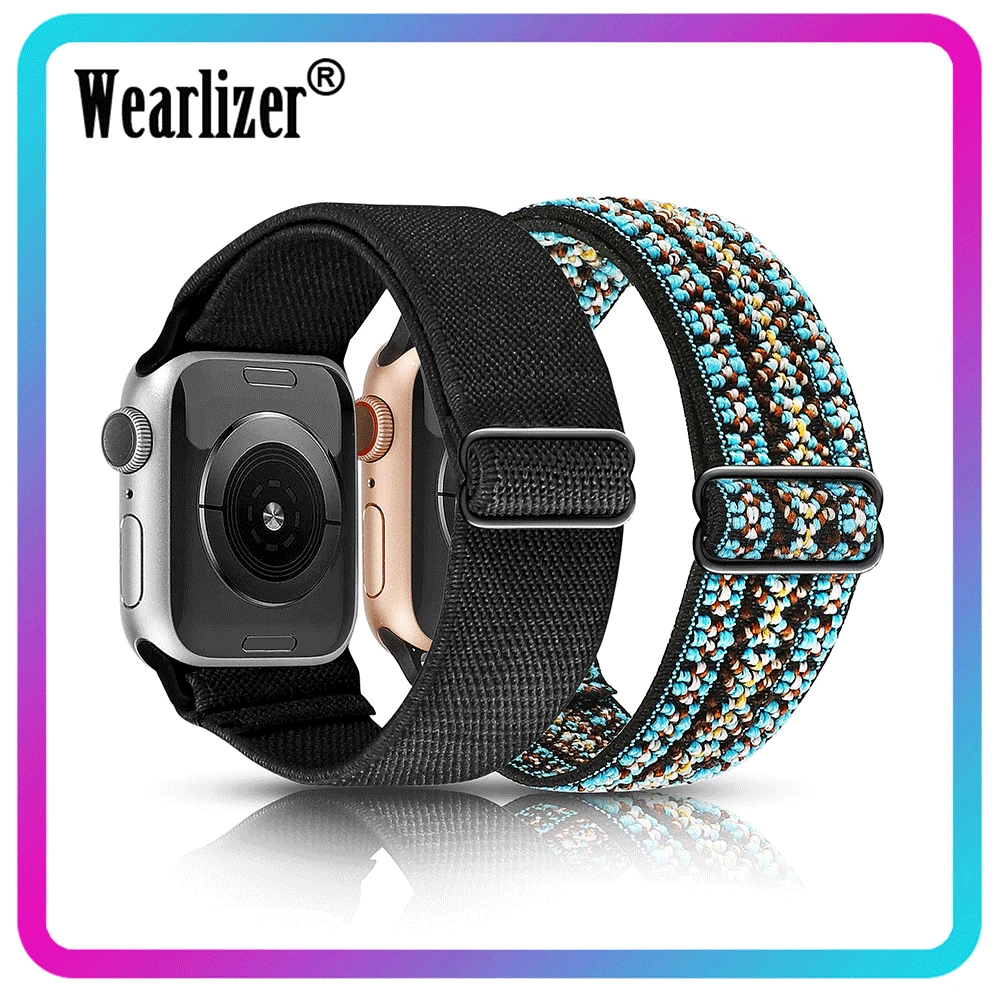 Wearlizer Elastic Scrunchies Strap for Apple Watch Band 38mm 40mm Adjustable Nylon Solo Loop Watch Bracelet for iwatch 2Pcs/Set