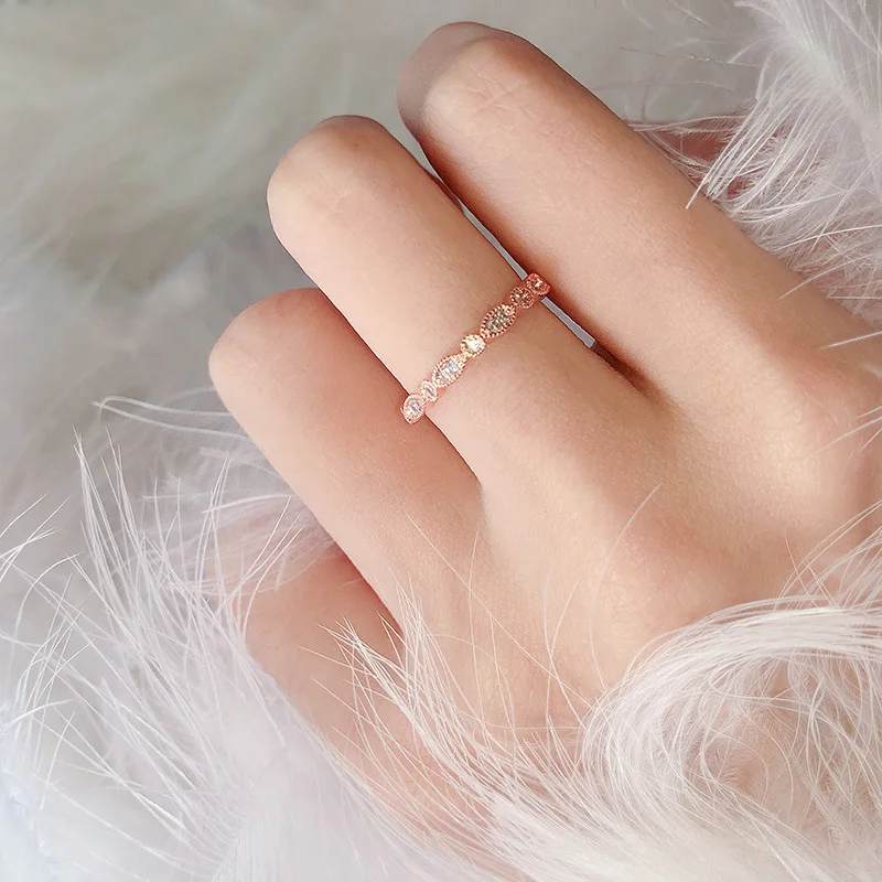 Винтажное кольцо в стиле арт-деко розовое золото циркон обручальное ювелирные