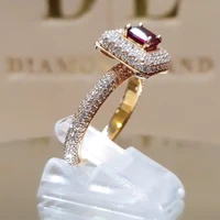 luxury alloy square red rhinestone rings girl gift promise engagement wedding band rings for women fashion party jewelry gift