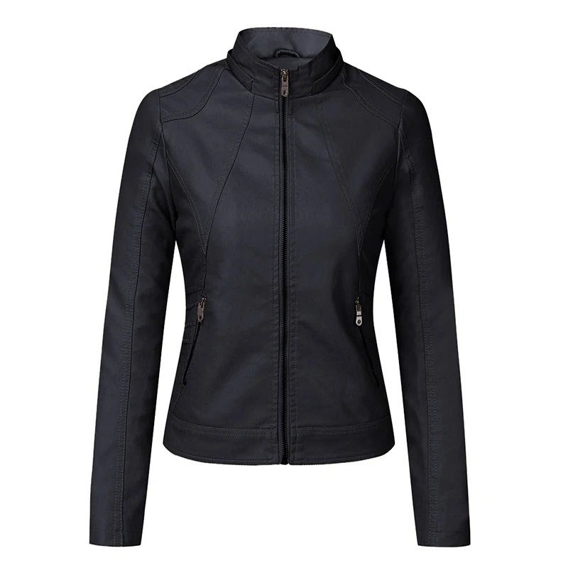 Осень 2020 однотонная кашемировая куртка из искусственной кожи Женская облегающая