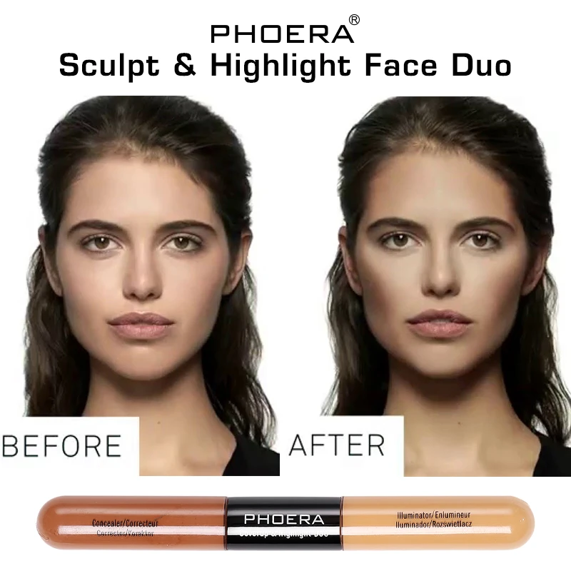 PHOER 5 Colors Brighten Skin Color Double Head Concealer Liquid Long Oil Control Foundation Care Makeup TSLM2 |