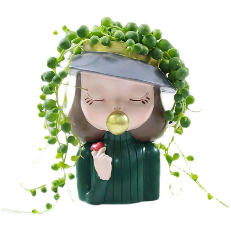 

Garden Cute Girl Succulent Flower Pot Creative Resin Vase Mini Bonsai Home Desktop Ornaments Decoration Potted Small Plant Pot