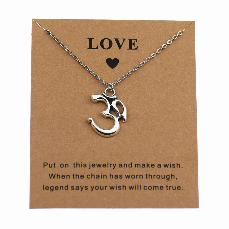 Antique Silver Color Hinduism Yoga OM Sign Pendant Necklace Wish Love Card Men Women OHM Symbol Indian Jewelry Gifts