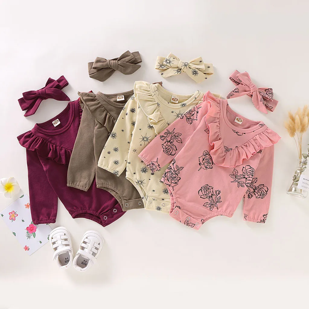 Комплект одежды с цветочным принтом для новорожденных 2019 г. одежда маленьких