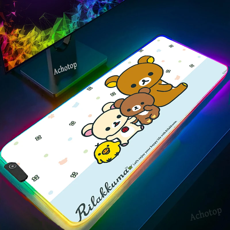 

Large Mouse Pad XXL Rilakkuma Gaming Mouse Pads RGB Cute Gamer Computer Mousepad LED Backlight Carpet Keyboard Desk Mats Kawaii