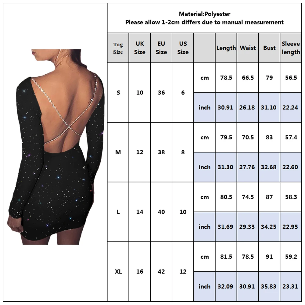 

Shiny Solid Color Dress Women Dresses Sexy Dress Backless Women Clothing Long Sleeve Dress Cocktail Party Dress Ladies Q9