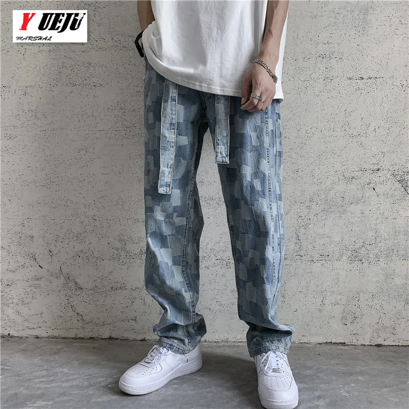 

Men's Brand Designer Jeans Pants Printed Baggy Hip Hop Denim Trousers Losse Fit Checkered spots Jeans Fashion Design Jeans