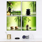 Современные постеры из зеленого бамбука дзен в виде свечи, 4 панели, принты, религиозные изображения на холсте, настенная живопись для украшения гостиной