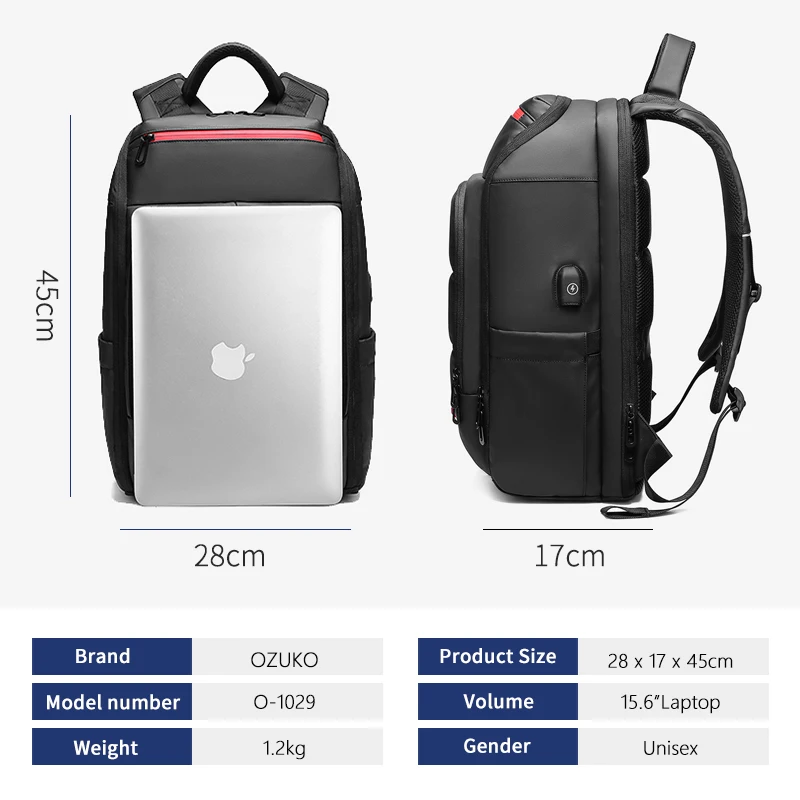 

Men's 15.6 inch Laptop Backpack for Men Waterproof USB Charging Backpacks Male Large Capacity Outdoor Travel Backpack mochila