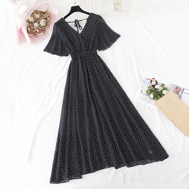 

2020 Summer Floral Dress Women Korean Vintage Short Sleeve Chiffon Dresses Women Vestidos Fashion Elegant Ladies Dresses D3530