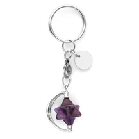 fyjs unique silver plated circle lobster clasp merkaba natural purple amethysts stone key chain spiritual christmas gift