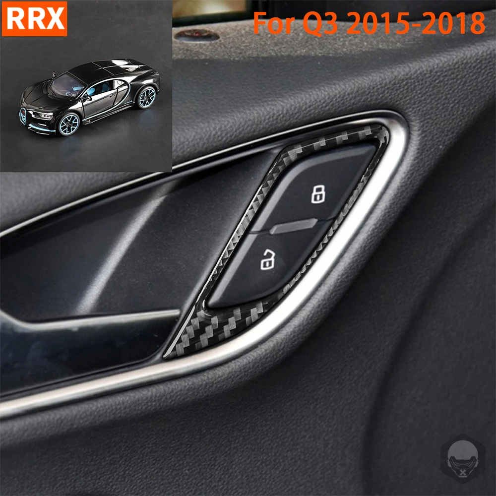 

Front Doors Lock Rear Door Horn Sticker Cover Trim Real Carbon Fiber For Audi Q3 2015 2016 2017 2018 Car Interior Accessories