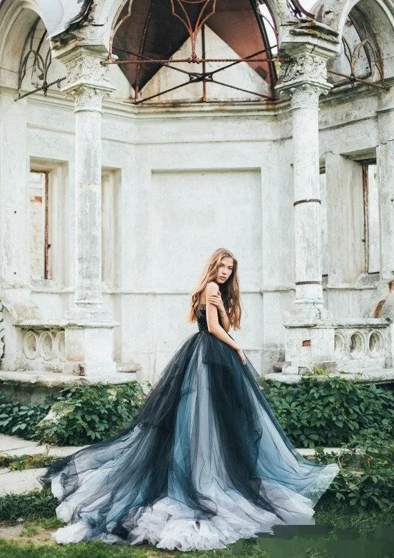 Винтажные Свадебные платья темно-синего и белого цвета 2020 винтажные Готические