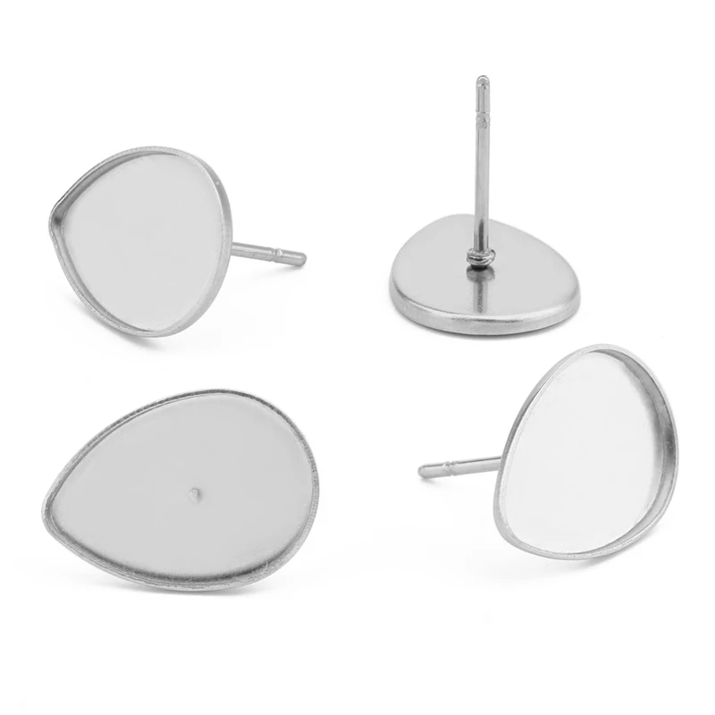 40pcs Stainless Steel Earring Cabochons Blank Base Fit 10*14MM Teardrop-shaped Bezel Setting Tray DIY Jewelry Making Accessories