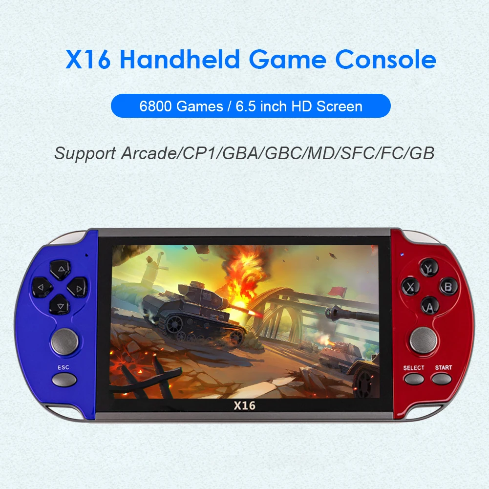 

Консоль игровая карманная X16, 8 ГБ, 6,5 дюйма, 6800 классических игр