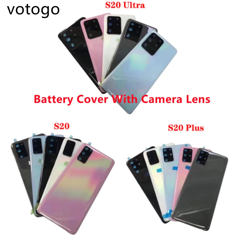 

10pcs Back Battery Cover + Camera Glass Lens For Samsung Galaxy S20 Ultra G988 S20+ plus G985 G980 Rear Door Housing Replacement