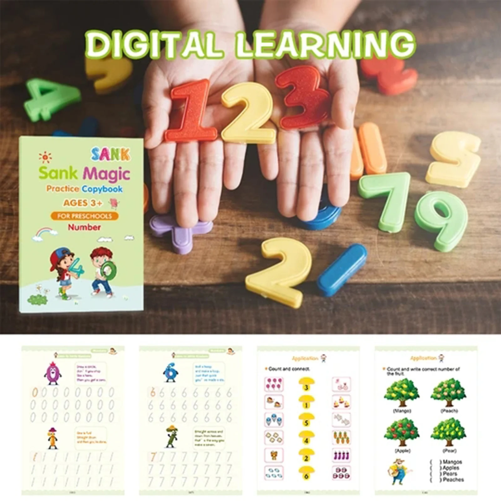 

Magic Practice Copybook Set Magic Calligraphy That Can Be Reused English Tracing Book Number Tracing Book for Preschool I88