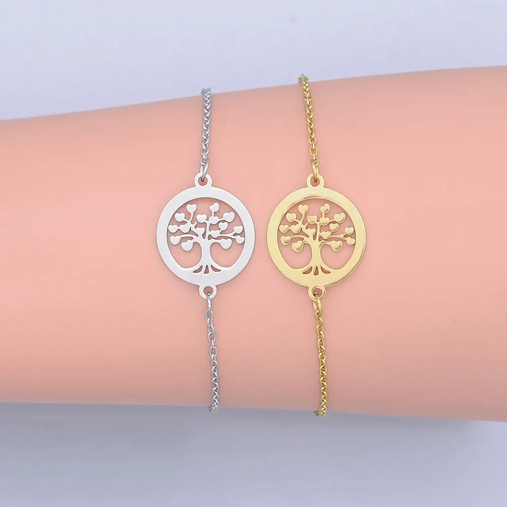 100% изящный Шарм браслет из нержавеющей стали с деревом желаний для женщин