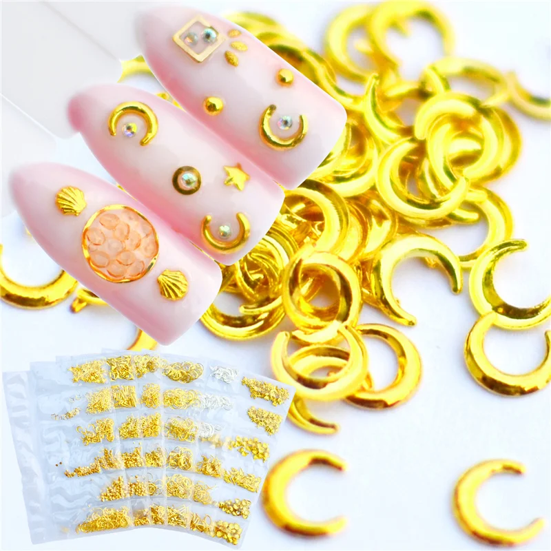 

1 Pack Star Moon Studs Hollow Frames Gold Silver Matter Sequins Caviar Beads Mermaid Diamond Nail Art Decoration Manicure