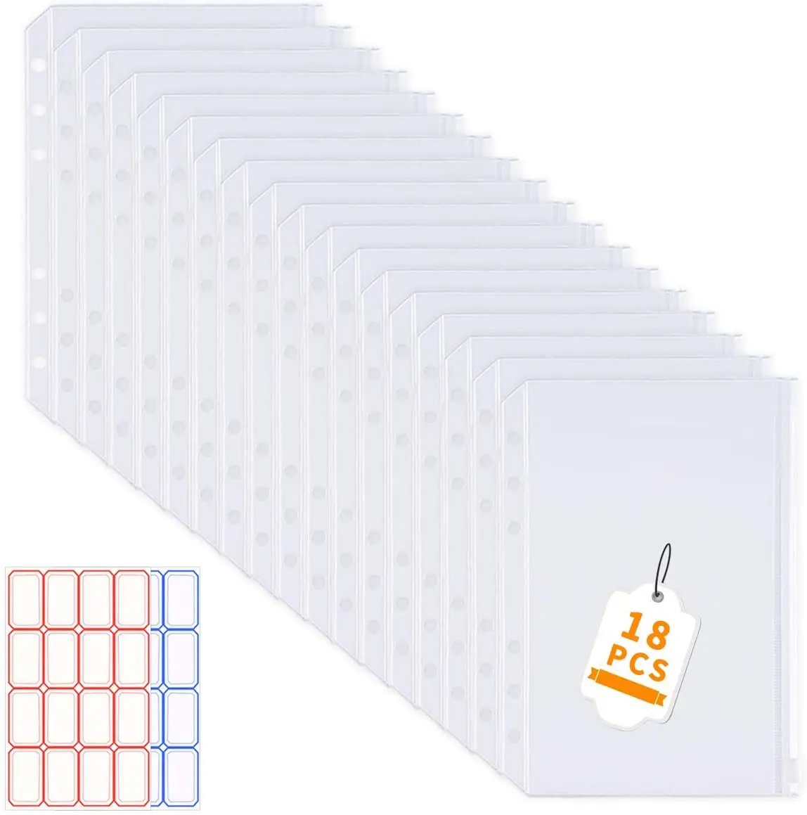 18 A5 Binder Pocket Zipper Binder Bag Transparent 6-hole PVC File Folder Insert Loose-leaf Notebook Filled Storage Bag