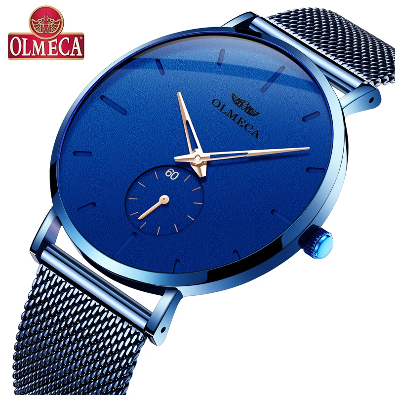 

OLMECA New Mens Watches Male Fashion Top Brand Luxury Stainless Steel Blue Quartz Watch Men Casual Sport Waterproof Watch Reloje
