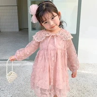 new girls summer spring floral dresses formal kids dots fashion casual lace net yarn long sleeve princess skirt high quality