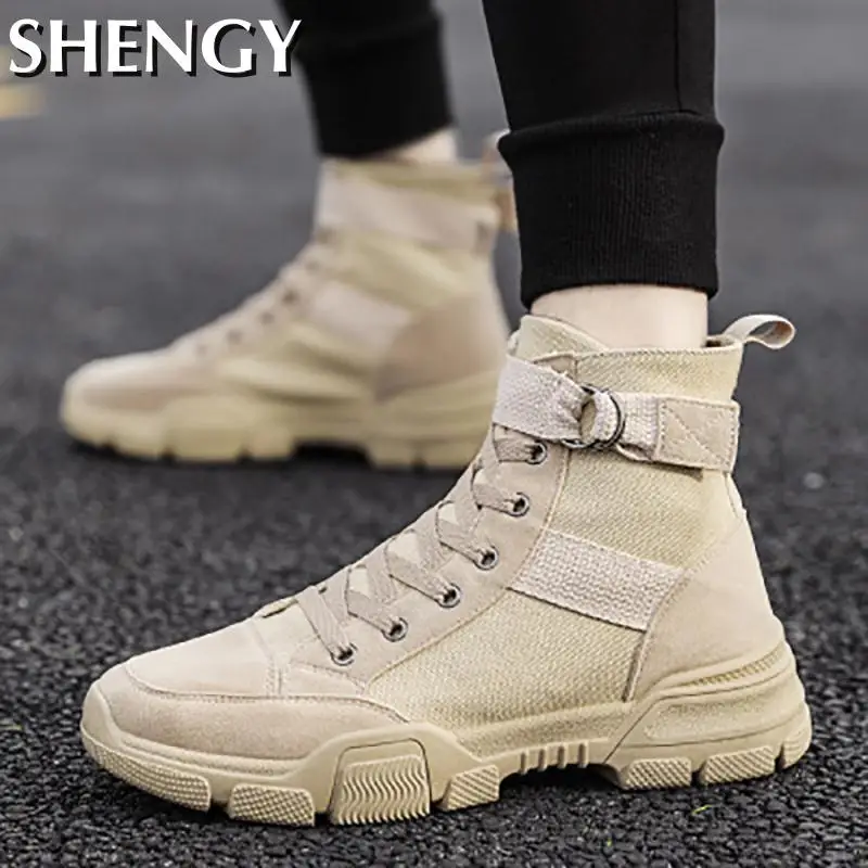 

Мужские ботинки с высоким берцем, армейские ботинки, полусапожки, металлическая кнопка, для работы с инструментами, Уличная обувь, осень