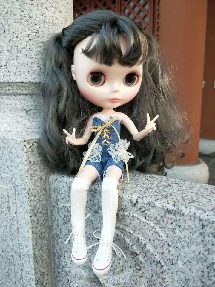 1 шт. Одежда для кукол Blyth милые голубые джинсовые кружевные штаны короткий