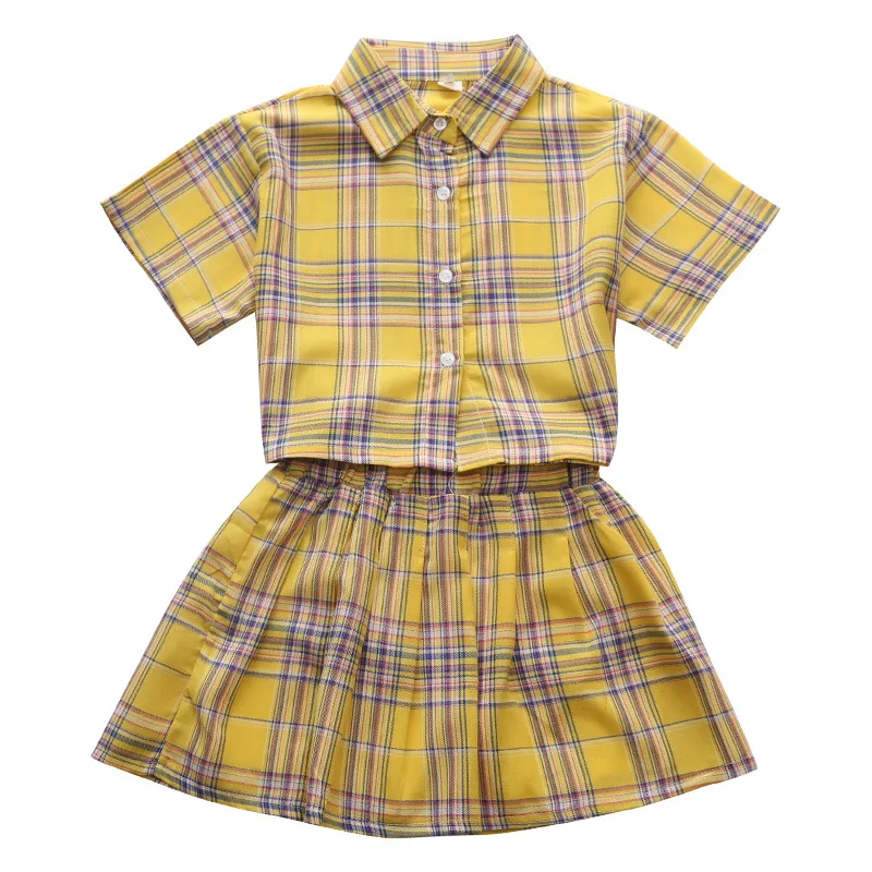 

Girls Clothing Set Summer Fashion Plaid Shirt Skirt Two-piece Suit for Kids Clothes 4-14 Y Children Tracksuit Teen Outfit Set