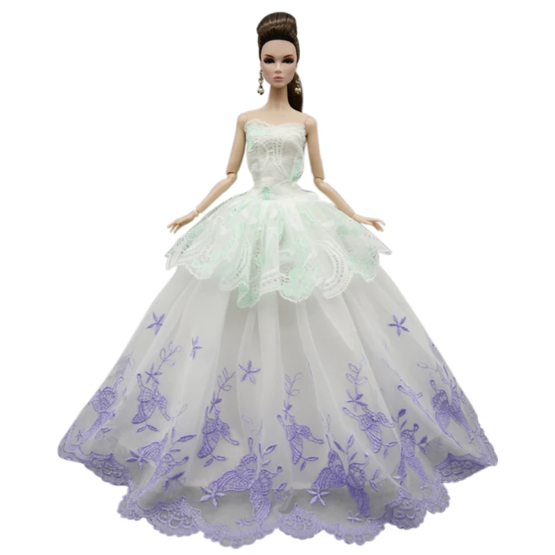 

11.5" Doll Clothes White Green Purple Floral Princess Dress For Barbie Clothes Off Shoulder Wedding Gown 1/6 Dolls Accessories