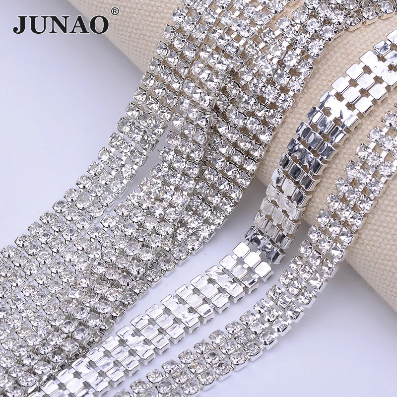 JUNAO 1 ярд 3 ряда SS12 Серебряная тонкая цепь отделка Кристалл Стразы обшивка