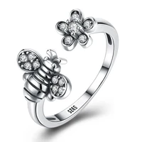 semior real 925 sterling silver cute bee flower open adjustable vintage rings for women luxury cubic zirconia fine jewelry