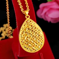 hoyon 24k yellow gold color pendant necklace sparkling hollow drop shaped pendant o shape chain wedding birthday jewelry