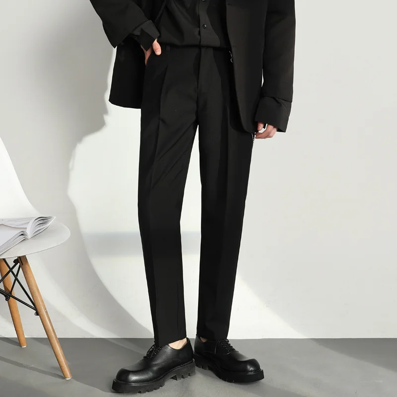 

Брюки мужские костюмные абрикосового и черного цвета, приталенные модные деловые штаны для мужчин, корейские свободные прямые штаны, офисн...