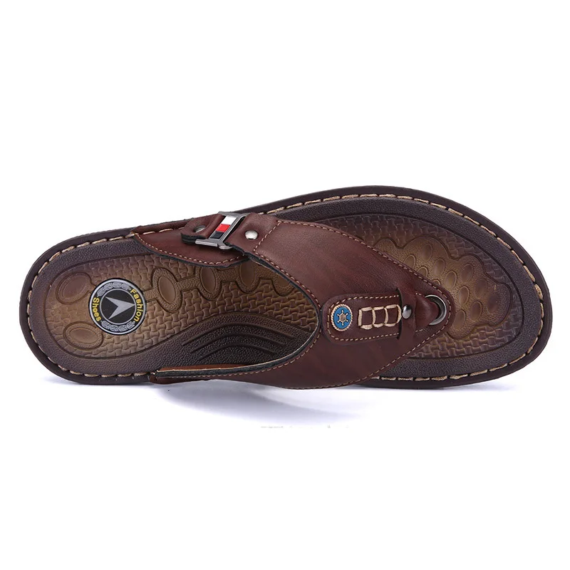 Мужские сандалии классические модные удобные пляжные кожаные шлепанцы мужские