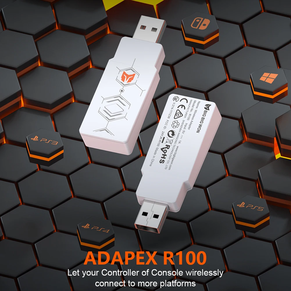 Беспроводной Bluetooth-адаптер BIGBIG WON R100 USB для контроллера Nintendo Switch и Lite PS4/PS5 Windows 10 Xbox