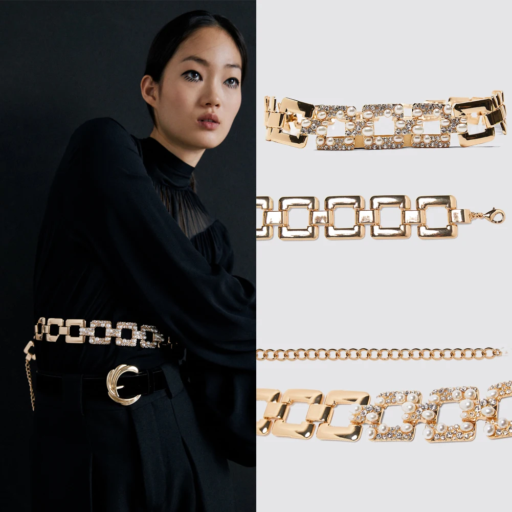 Женские ремни с квадратным плетением Ladyfirsy винтажные Стразы искусственным