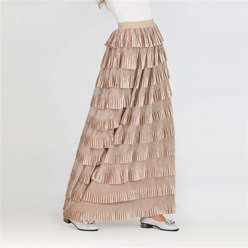 Длинные мусульманские юбки с завышенной талией женские длинные плиссированные