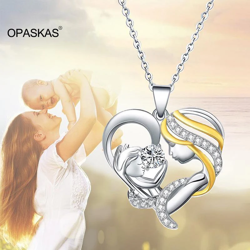 

In Her Arms Necklace Heart Shape Pendant Jewelry Charm Keepsake Cute Meaningful Gift for Mother's Day Present Rhinestone Jewelry