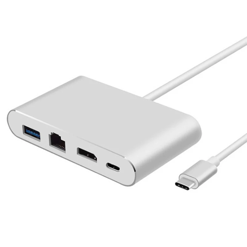 4 in 1 silver 4 в 1 usb type-C к HDMI 4K+ RJ45 Gigabit Ethernet Сетевая карта+ type-C PD OTG концентратор адаптер кабель для MacBook USB-C сплиттер - Цвет: 4 in 1 silver