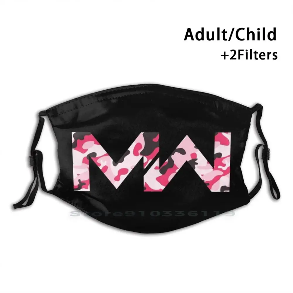 

Современная война-шокирующая розовая маска с камуфляжным логотипом для взрослых и детей, моющаяся смешная маска для лица с фильтром, игрова...