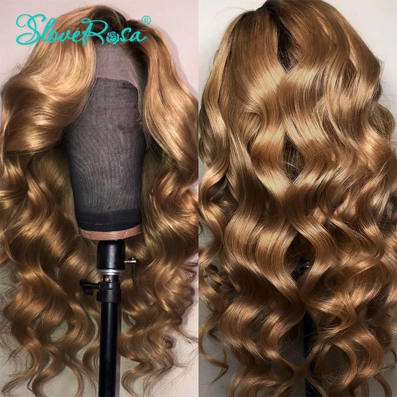 13X4 Ombre цвет T1b 27 блонд 150% плотность кружева передние человеческие волосы парики