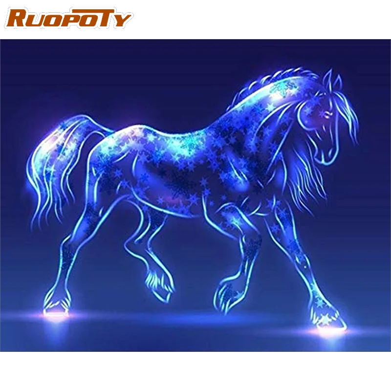 

RUOPOTY 5D алмазная живопись своими руками лошадь полная квадратная круглая бриллиантовая вышивка животное ручная работа Декор для дома