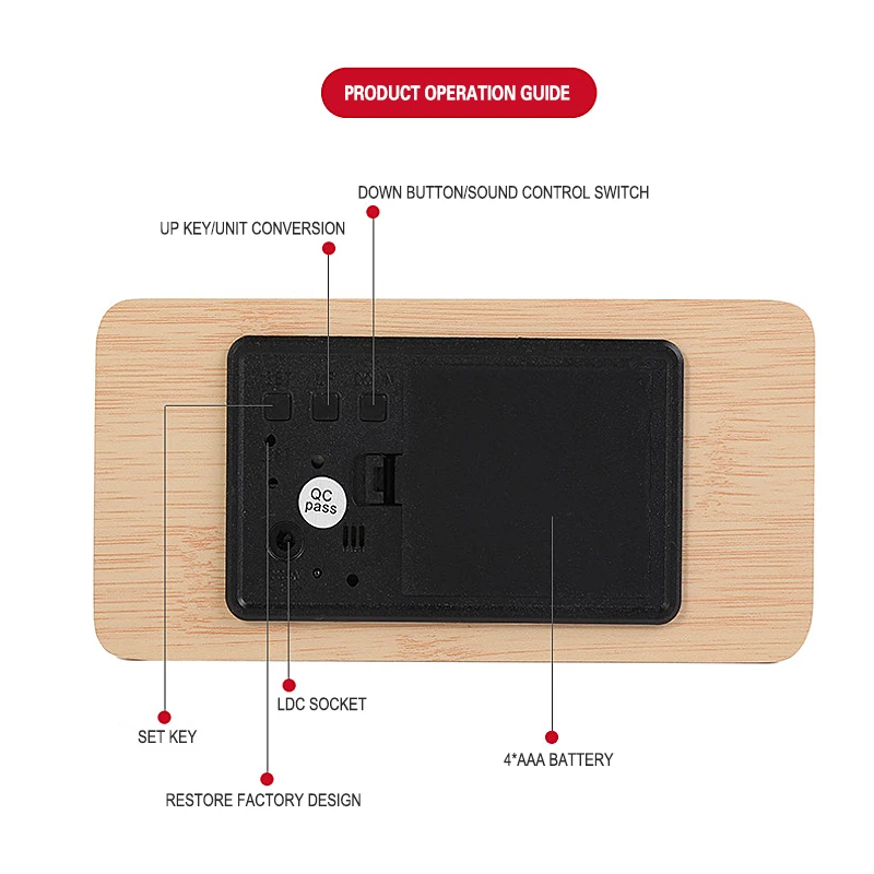 2021 USB / AAA Часы Светодиодный Деревянный Будильник Стол Голосовое Управление