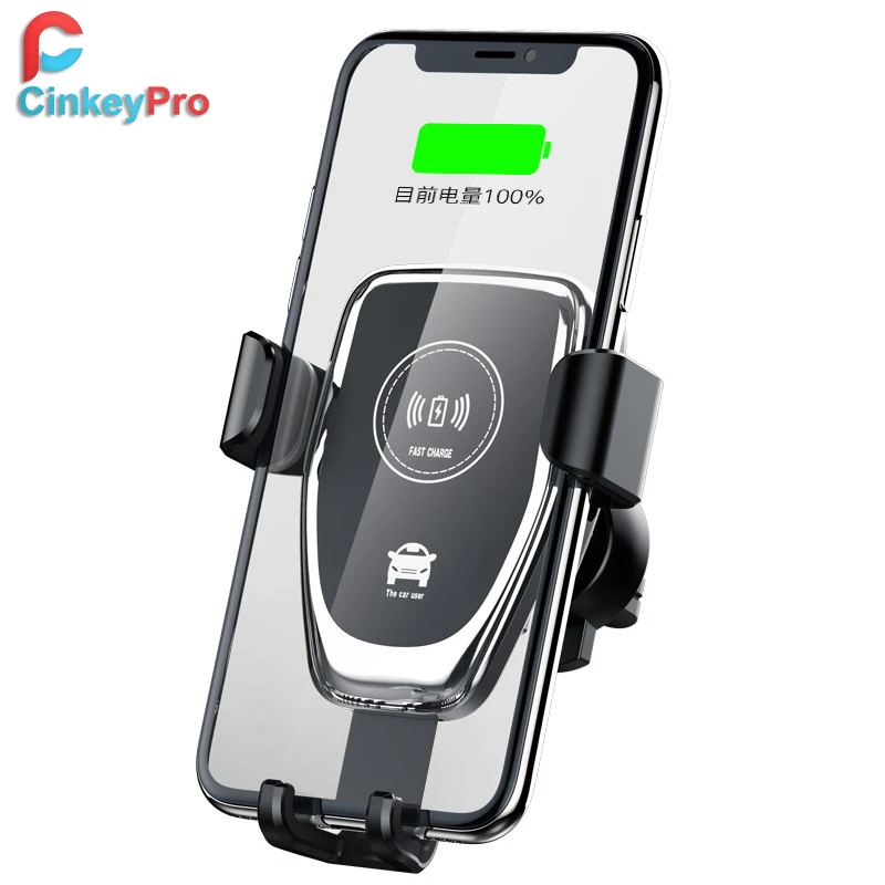 CinkeyPro, беспроводное автомобильное зарядное устройство для iPhone X 8 XS, samsung, XiaoMi, USB, держатель для быстрой зарядки, подставка на вентиляционное отверстие, универсальное QI устройство