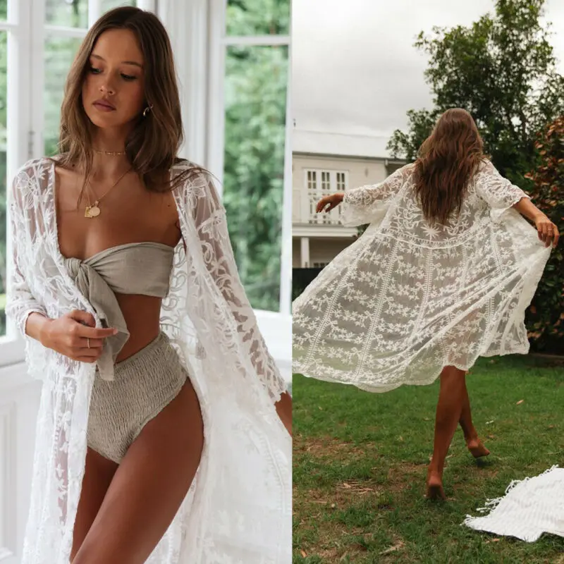 

Summer Women Dress Embroidery Half Sleeve Chiffon Kimono Cardigan Tops Blouse Ladies Dresses Sundress Floral Beach Dress